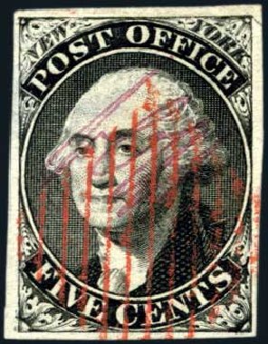 Prices of US Stamps Scott Catalog 9X1: 5c 1846 New York Postmasters Provisional. Harmer-Schau Auction Galleries, Aug 2011, Sale 90, Lot 1028