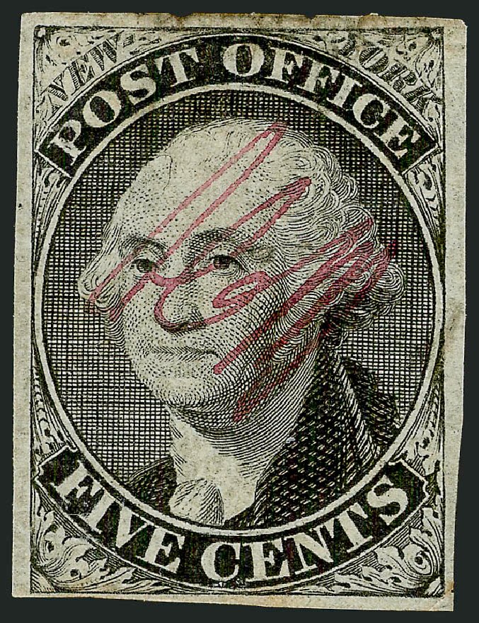 US Stamps Prices Scott Catalog # 9X1 - 5c 1846 New York Postmasters Provisional. Robert Siegel Auction Galleries, Nov 2013, Sale 1061, Lot 3308