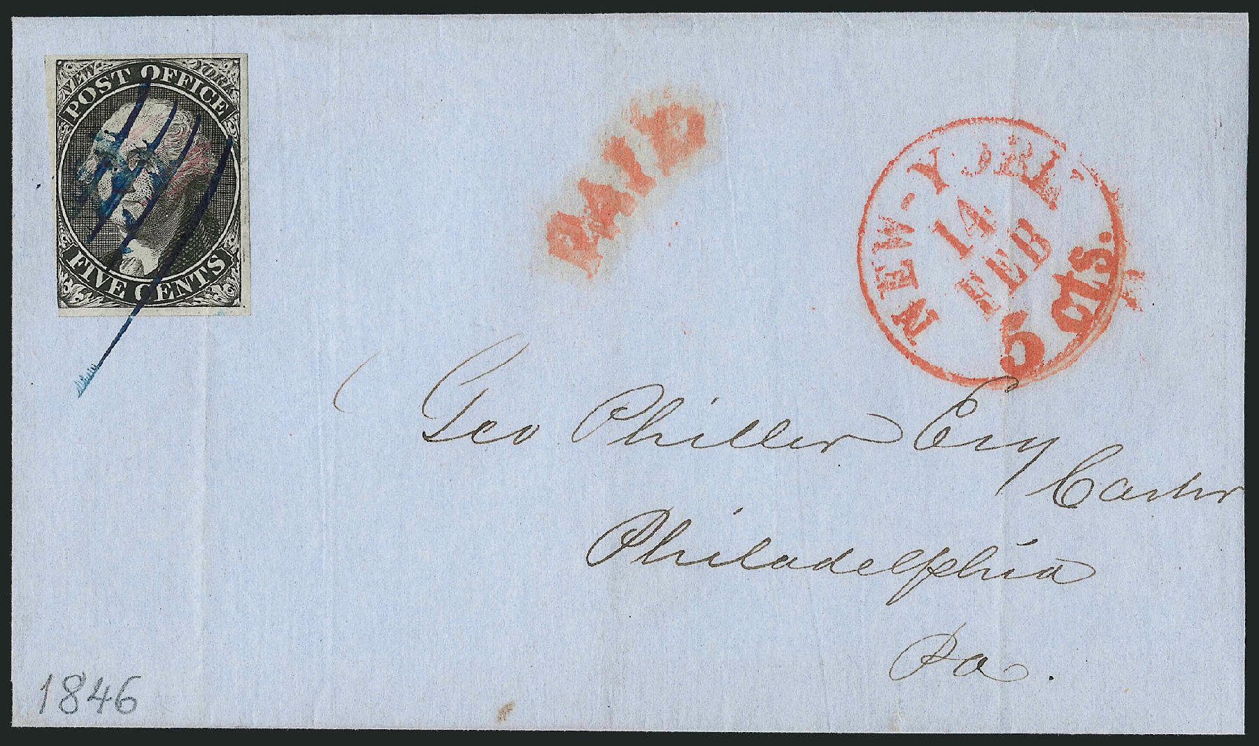Price of US Stamp Scott 9X1: 5c 1846 New York Postmasters Provisional. Robert Siegel Auction Galleries, Dec 2010, Sale 999, Lot 608