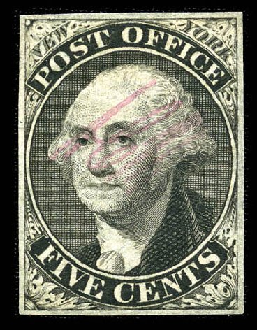 Cost of US Stamps Scott Catalogue 9X1: 1846 5c New York Postmasters Provisional. Matthew Bennett International, Feb 2012, Sale 340, Lot 9