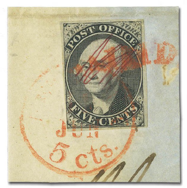 Values of US Stamps Scott 9X1: 1846 5c New York Postmasters Provisional. Matthew Bennett International, Sep 2012, Sale 346, Lot 669