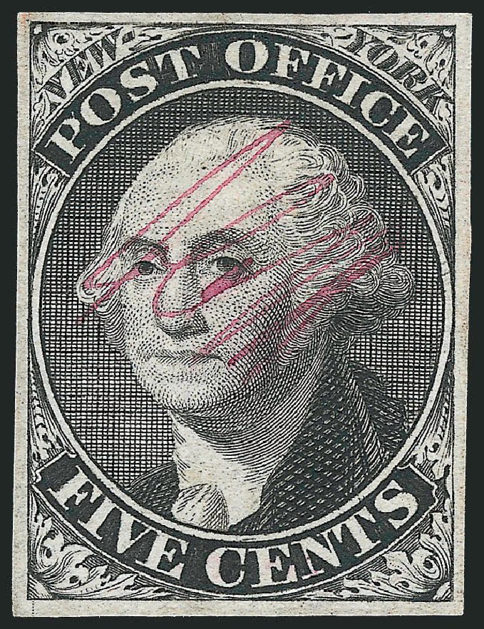 Costs of US Stamp Scott Catalogue 9X1 - 1846 5c New York Postmasters Provisional. Robert Siegel Auction Galleries, Dec 2010, Sale 999, Lot 529
