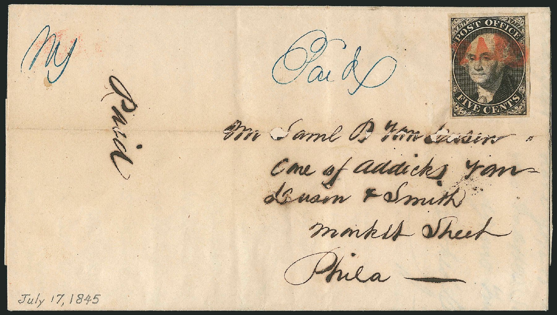 Price of US Stamp Scott #9X1: 1846 5c New York Postmasters Provisional. Robert Siegel Auction Galleries, Dec 2010, Sale 999, Lot 589