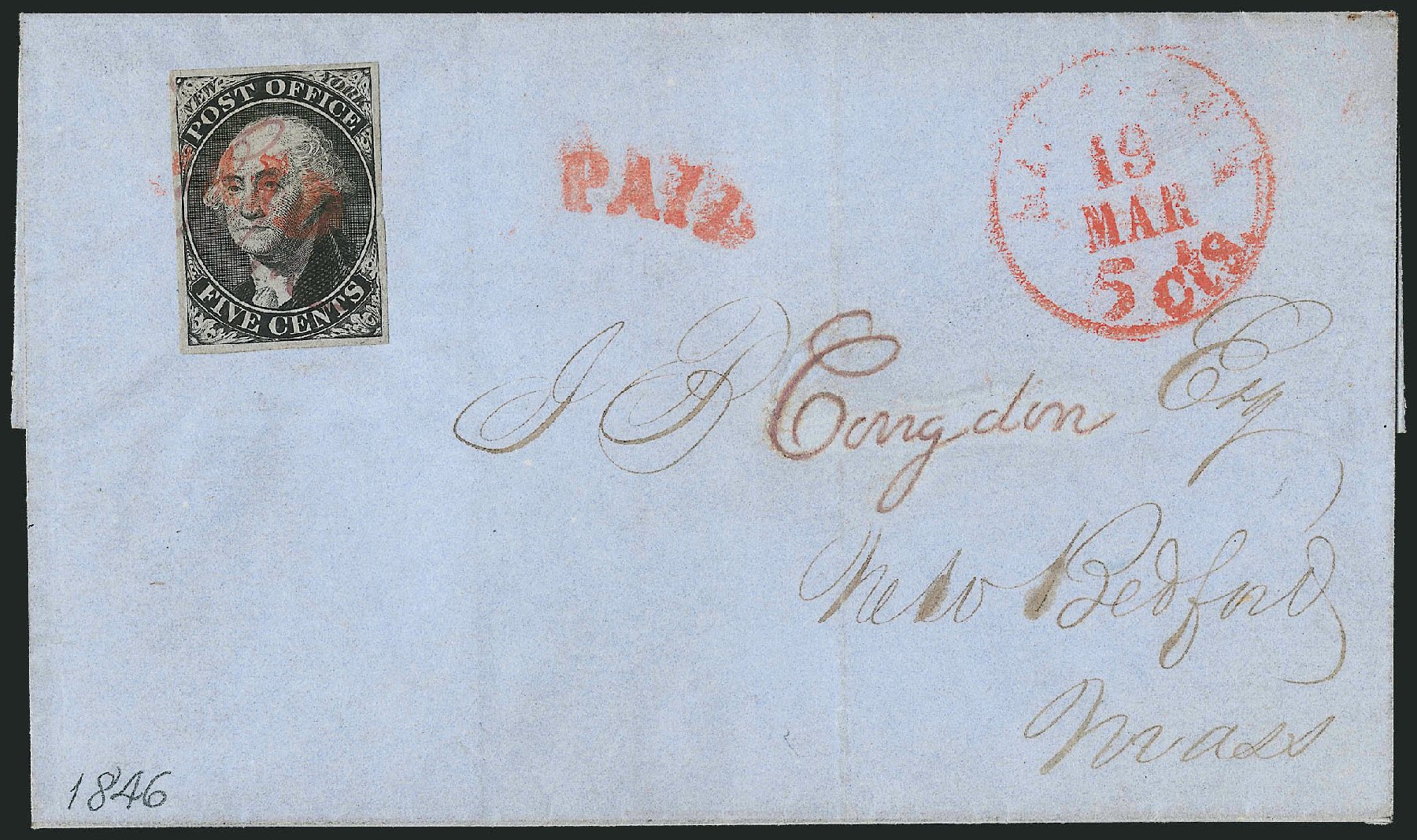 Cost of US Stamps Scott Catalogue # 9X1: 5c 1846 New York Postmasters Provisional. Robert Siegel Auction Galleries, Dec 2010, Sale 999, Lot 599