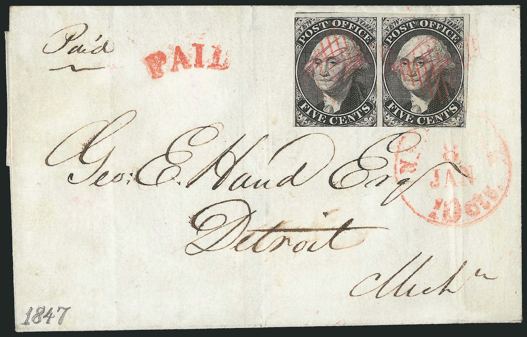 US Stamps Prices Scott 9X1 - 1846 5c New York Postmasters Provisional. Robert Siegel Auction Galleries, Dec 2010, Sale 999, Lot 619