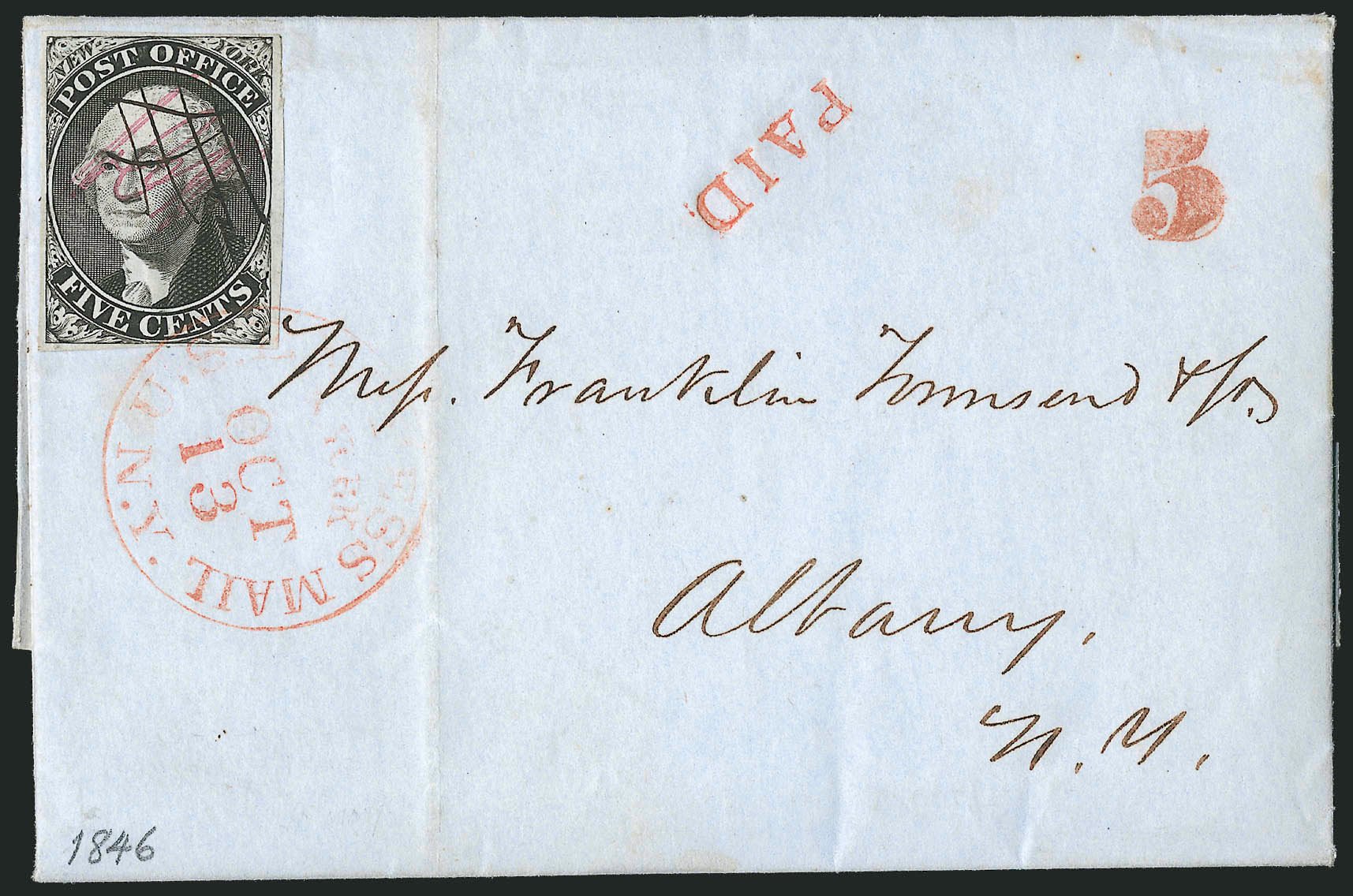 Costs of US Stamp Scott Catalog #9X1 - 1846 5c New York Postmasters Provisional. Robert Siegel Auction Galleries, Dec 2010, Sale 999, Lot 629