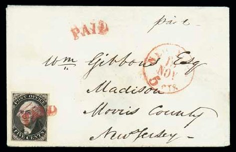 Price of US Stamp Scott Catalogue 9X1: 1846 5c New York Postmasters Provisional. Matthew Bennett International, Dec 2007, Sale 324, Lot 1010