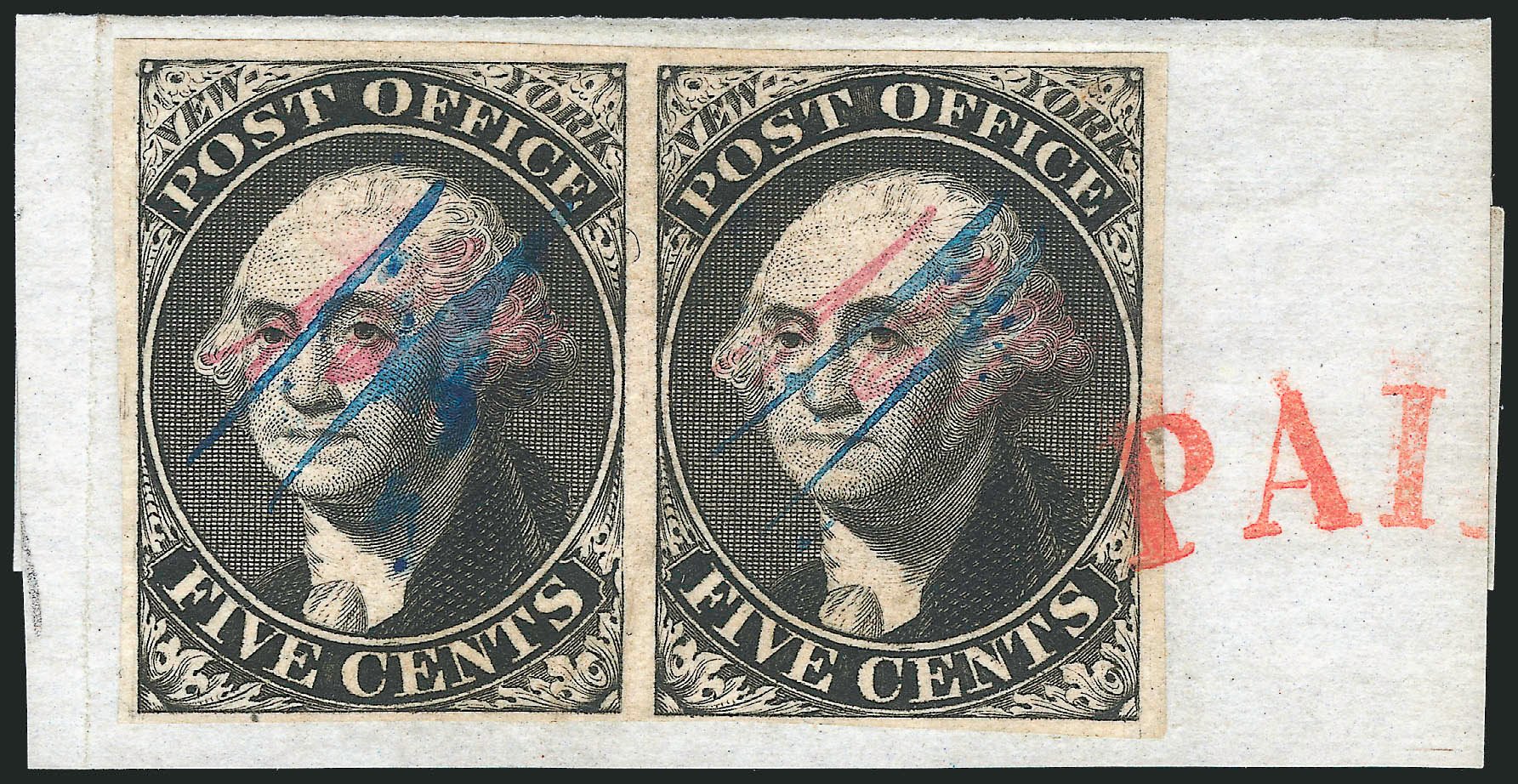 US Stamps Values Scott Catalog # 9X1: 1846 5c New York Postmasters Provisional. Robert Siegel Auction Galleries, Dec 2011, Sale 1017, Lot 20