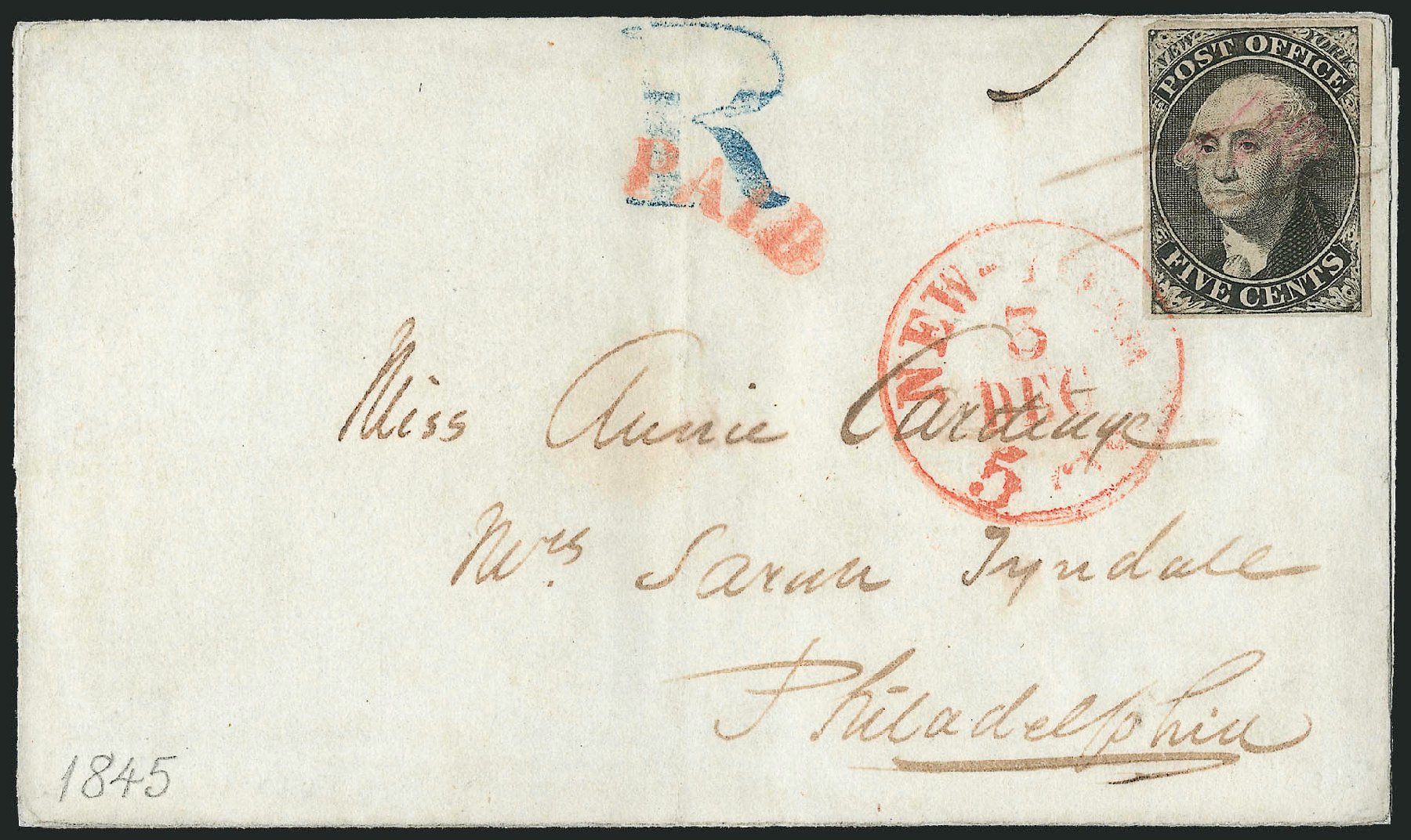 Values of US Stamp Scott # 9X1: 5c 1846 New York Postmasters Provisional. Robert Siegel Auction Galleries, Dec 2010, Sale 999, Lot 600