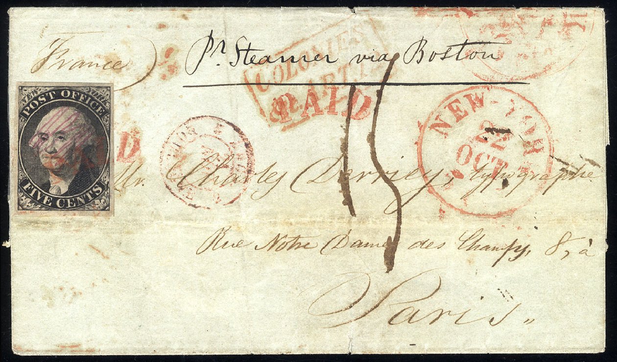 US Stamps Price Scott # 9X1 - 1846 5c New York Postmasters Provisional. Cherrystone Auctions, Sep 2012, Sale 201209, Lot 1