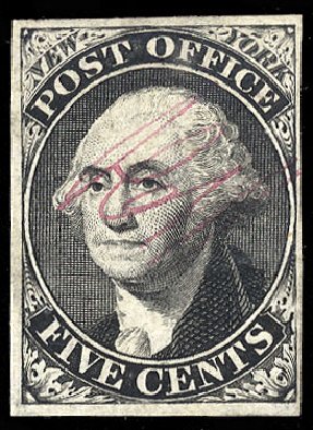 US Stamps Values Scott Catalog 9X1 - 1846 5c New York Postmasters Provisional. Cherrystone Auctions, May 2013, Sale 201305, Lot 1