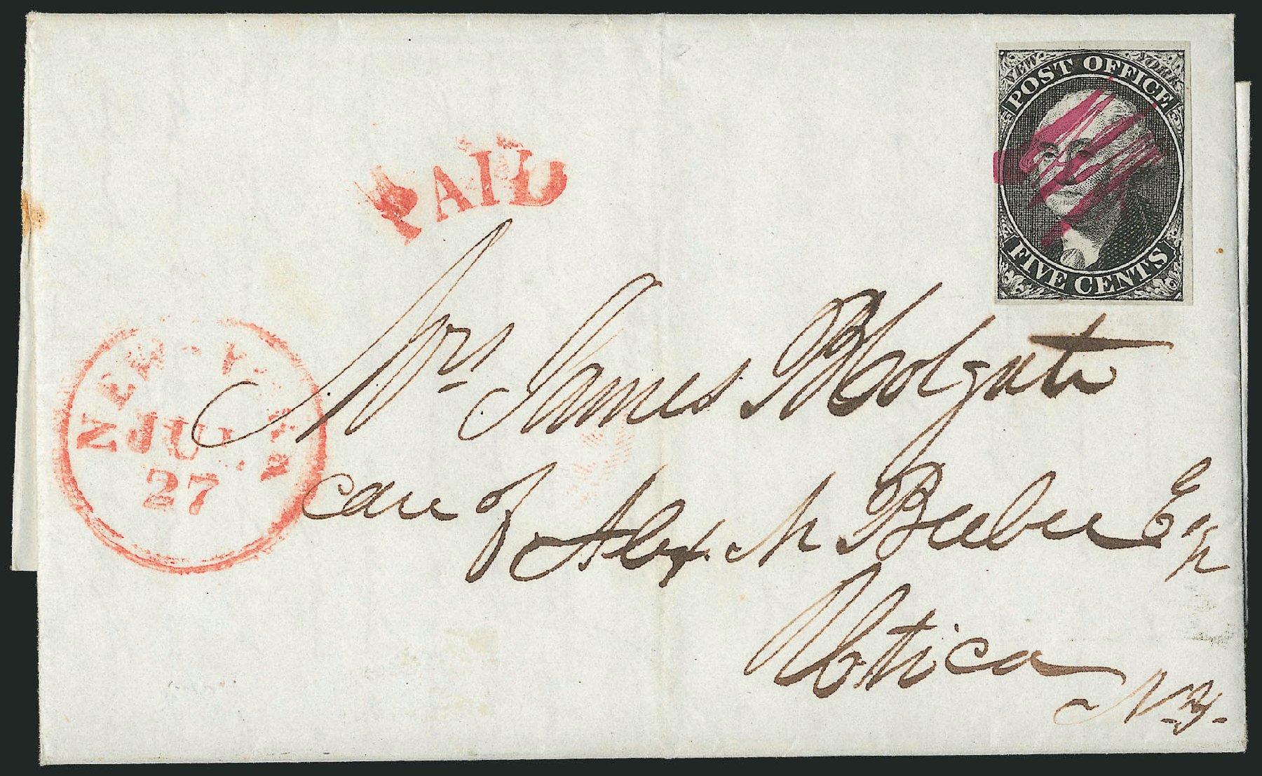 Prices of US Stamp Scott Catalogue 9X1: 5c 1846 New York Postmasters Provisional. Robert Siegel Auction Galleries, Dec 2010, Sale 1002, Lot 3641