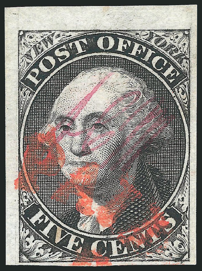 US Stamps Values Scott Catalogue 9X1 - 5c 1846 New York Postmasters Provisional. Robert Siegel Auction Galleries, Dec 2011, Sale 1017, Lot 21