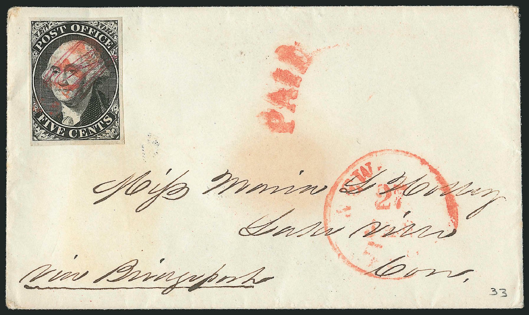 Cost of US Stamps Scott Catalog # 9X1: 1846 5c New York Postmasters Provisional. Robert Siegel Auction Galleries, Apr 2012, Sale 1023, Lot 2021
