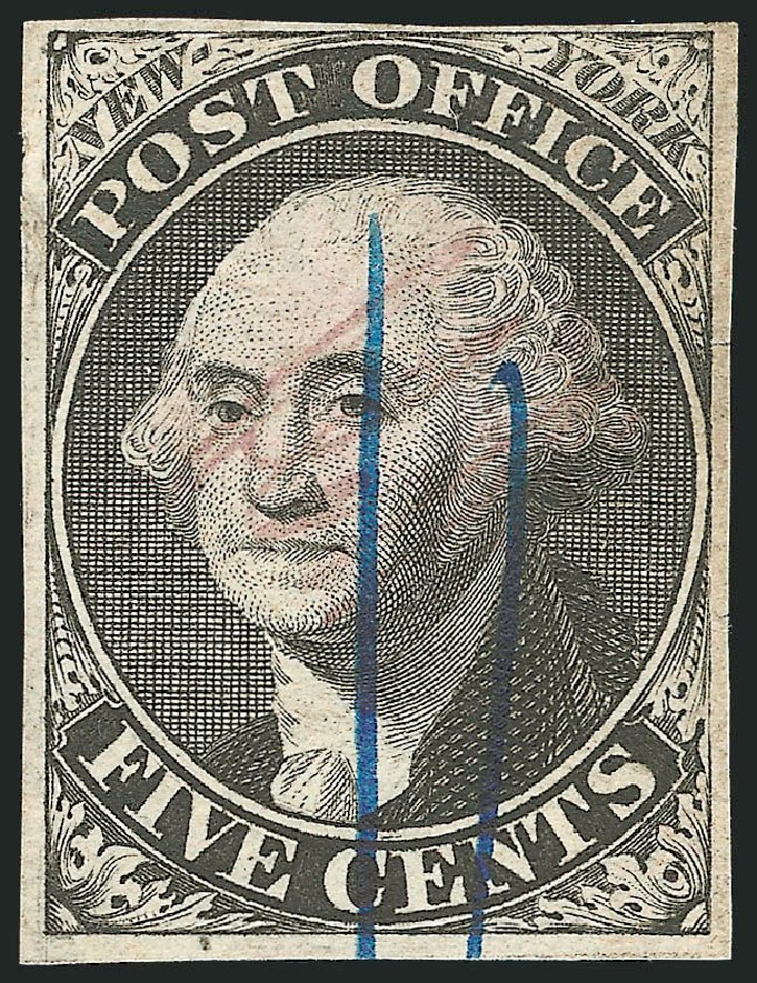 US Stamp Prices Scott Catalog 9X1 - 1846 5c New York Postmasters Provisional. Robert Siegel Auction Galleries, Jun 2012, Sale 1026, Lot 1101