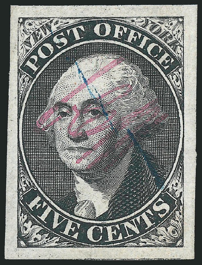 US Stamp Values Scott Catalog # 9X1 - 1846 5c New York Postmasters Provisional. Robert Siegel Auction Galleries, Dec 2010, Sale 999, Lot 531