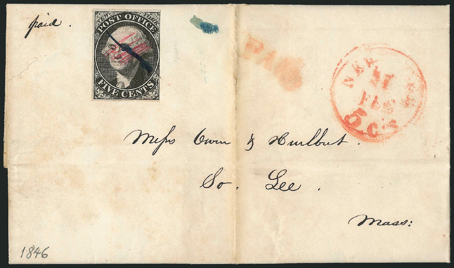 Cost of US Stamp Scott #9X1 - 1846 5c New York Postmasters Provisional. Robert Siegel Auction Galleries, Dec 2010, Sale 999, Lot 611