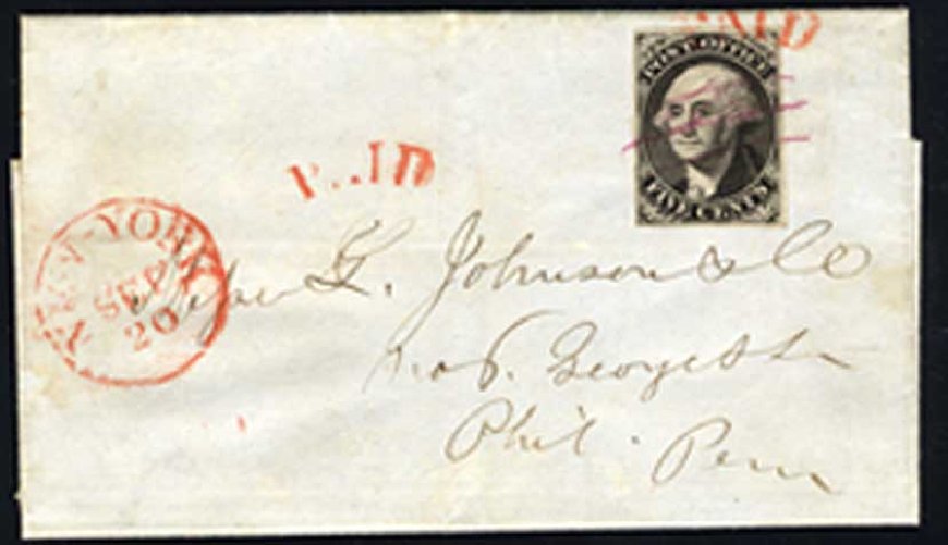 US Stamp Price Scott Catalog 9X1 - 1846 5c New York Postmasters Provisional. Cherrystone Auctions, Jul 2008, Sale 200807, Lot 4