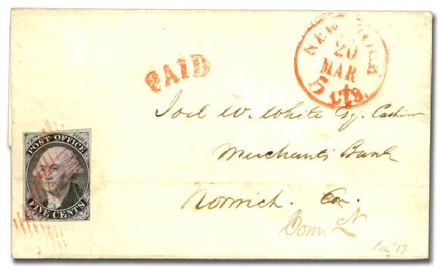 US Stamp Prices Scott 9X1 - 1846 5c New York Postmasters Provisional. Daniel Kelleher Auctions, Sep 2013, Sale 639, Lot 3024
