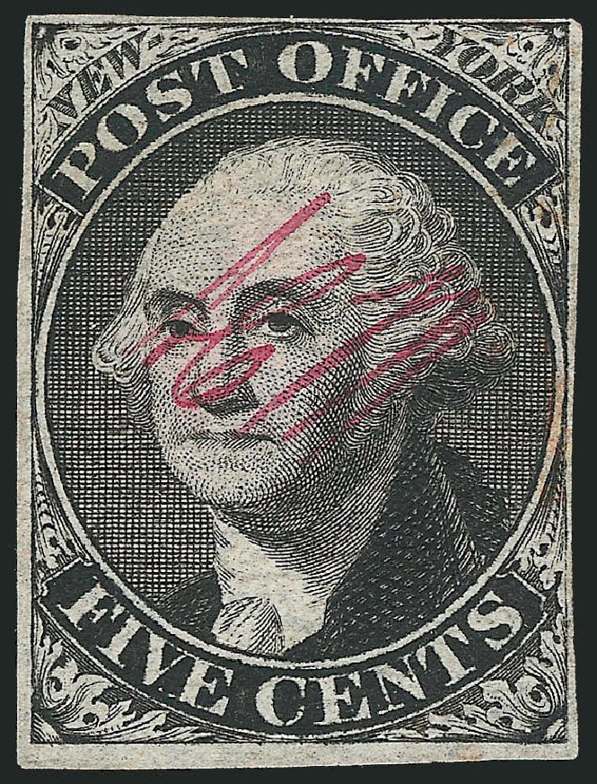 US Stamp Prices Scott Catalogue # 9X1: 1846 5c New York Postmasters Provisional. Robert Siegel Auction Galleries, Oct 2011, Sale 1014, Lot 1004