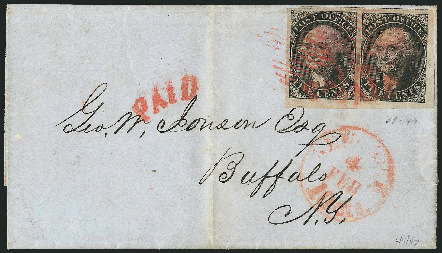 US Stamp Prices Scott #9X1: 1846 5c New York Postmasters Provisional. Robert Siegel Auction Galleries, Apr 2012, Sale 1023, Lot 2024