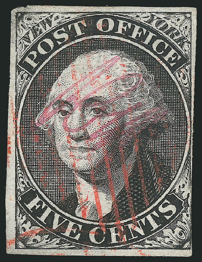 US Stamps Value Scott Cat. # 9X1: 1846 5c New York Postmasters Provisional. Robert Siegel Auction Galleries, Dec 2012, Sale 1037, Lot 1344