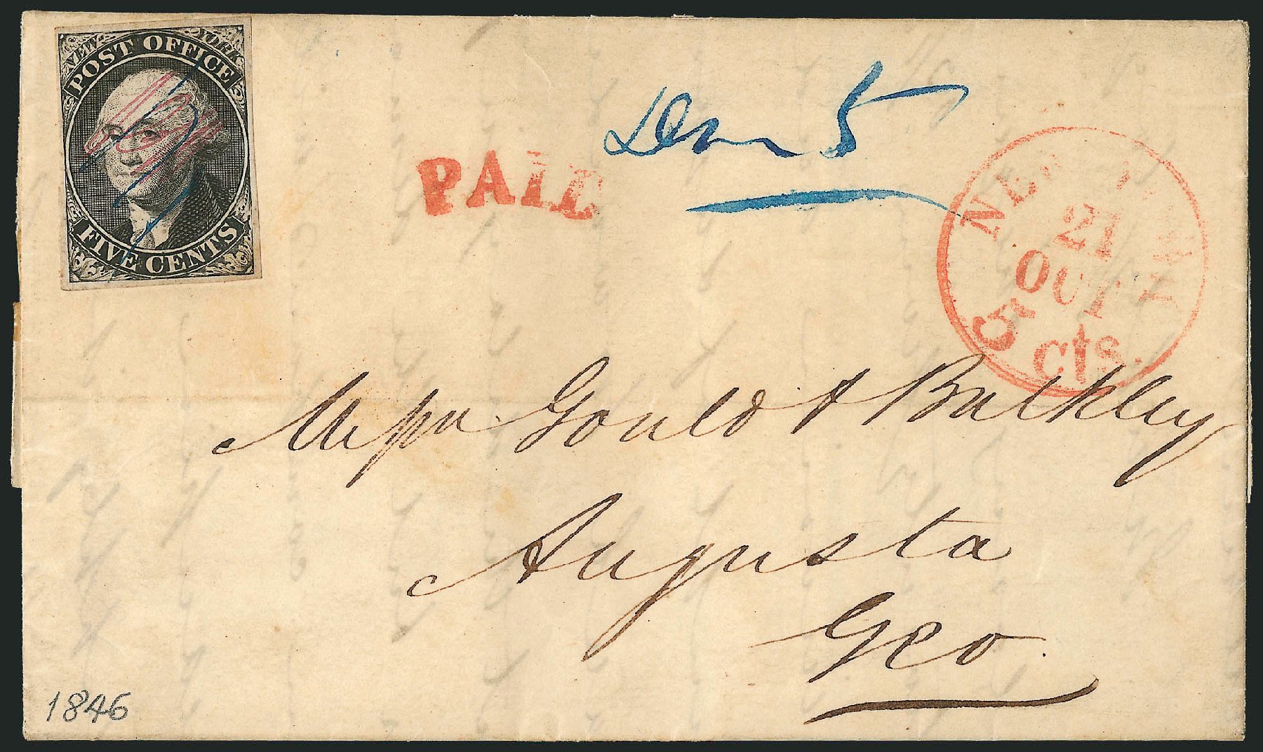 Cost of US Stamp Scott Catalog 9X1 - 1846 5c New York Postmasters Provisional. Robert Siegel Auction Galleries, Dec 2010, Sale 999, Lot 614