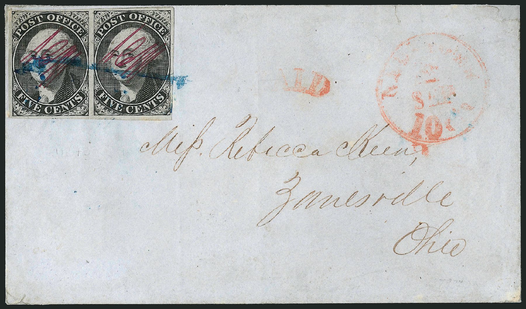 US Stamp Prices Scott Catalogue #9X1: 1846 5c New York Postmasters Provisional. Robert Siegel Auction Galleries, Dec 2010, Sale 999, Lot 624