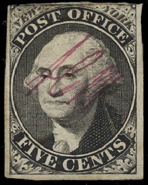 Values of US Stamps Scott Catalogue #9X1: 1846 5c New York Postmasters Provisional. Daniel Kelleher Auctions, Aug 2012, Sale 631, Lot 625