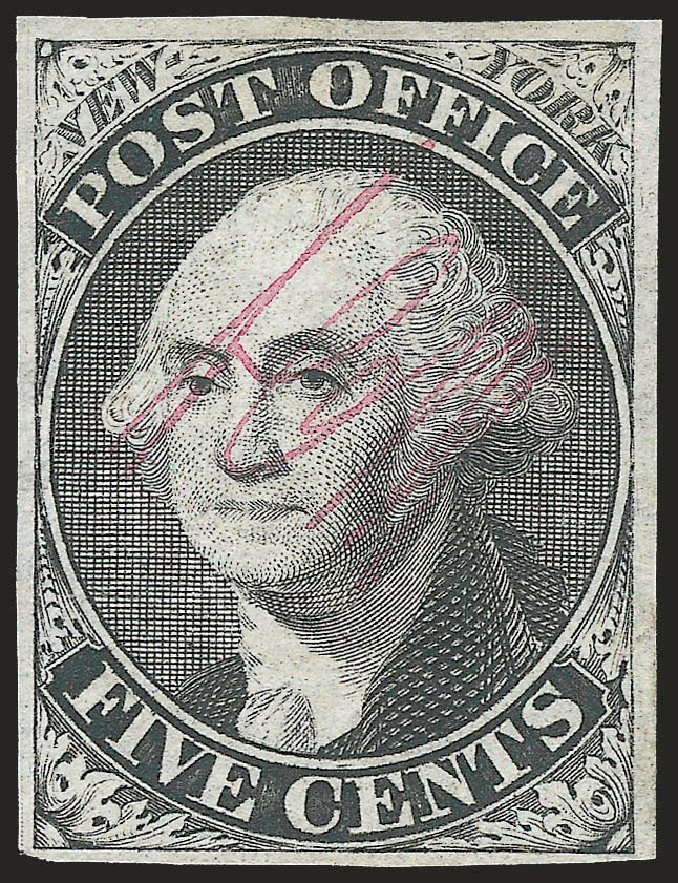 US Stamps Values Scott Catalogue #9X1: 5c 1846 New York Postmasters Provisional. Robert Siegel Auction Galleries, Apr 2009, Sale 972, Lot 3005