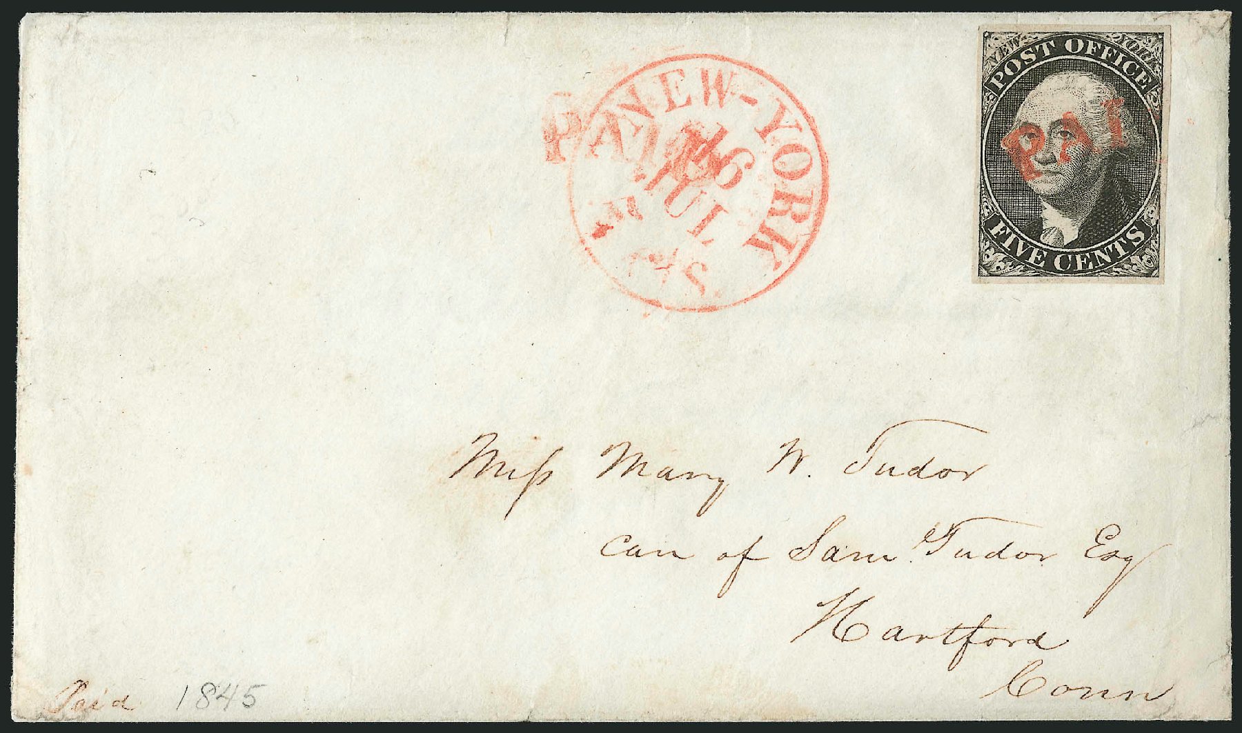 US Stamps Prices Scott Catalog # 9X1: 5c 1846 New York Postmasters Provisional. Robert Siegel Auction Galleries, Dec 2010, Sale 999, Lot 585