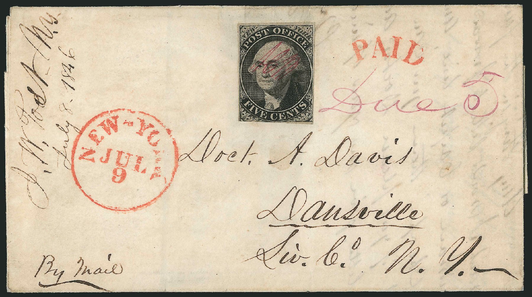 Cost of US Stamps Scott Catalog 9X1: 1846 5c New York Postmasters Provisional. Robert Siegel Auction Galleries, Dec 2010, Sale 999, Lot 615