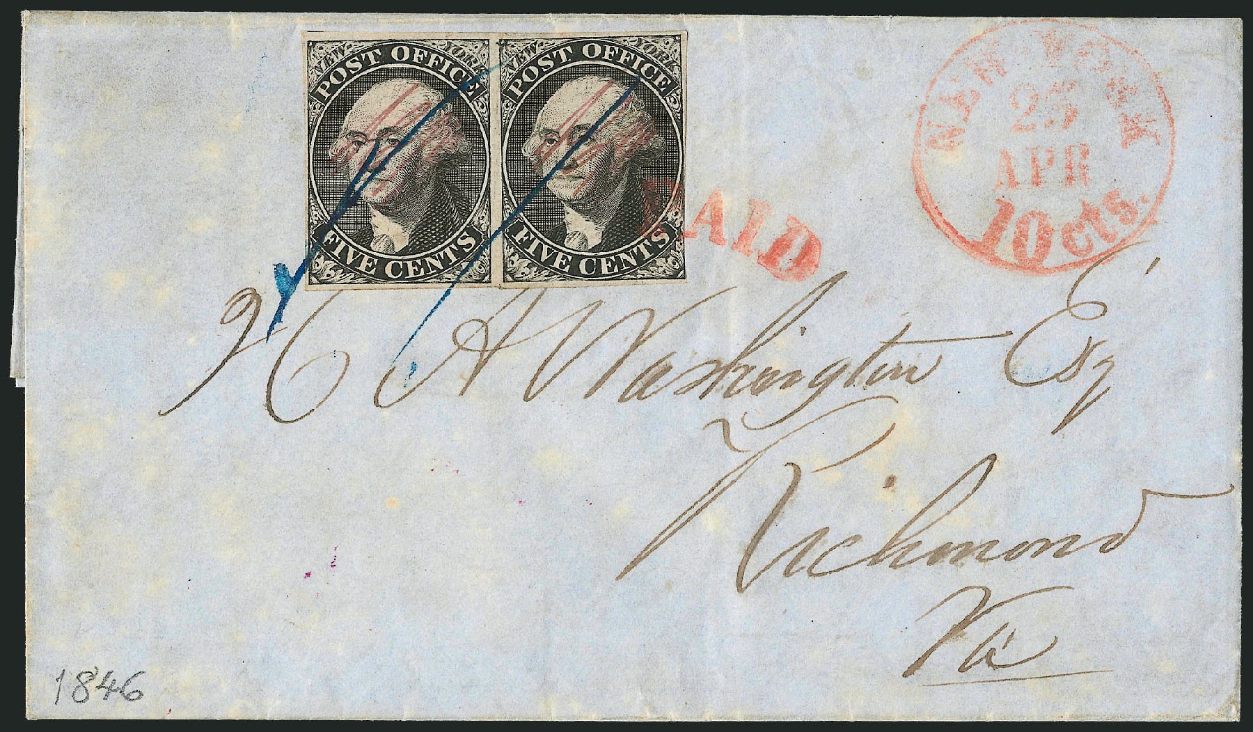 US Stamps Price Scott Catalog # 9X1 - 5c 1846 New York Postmasters Provisional. Robert Siegel Auction Galleries, Dec 2010, Sale 999, Lot 625