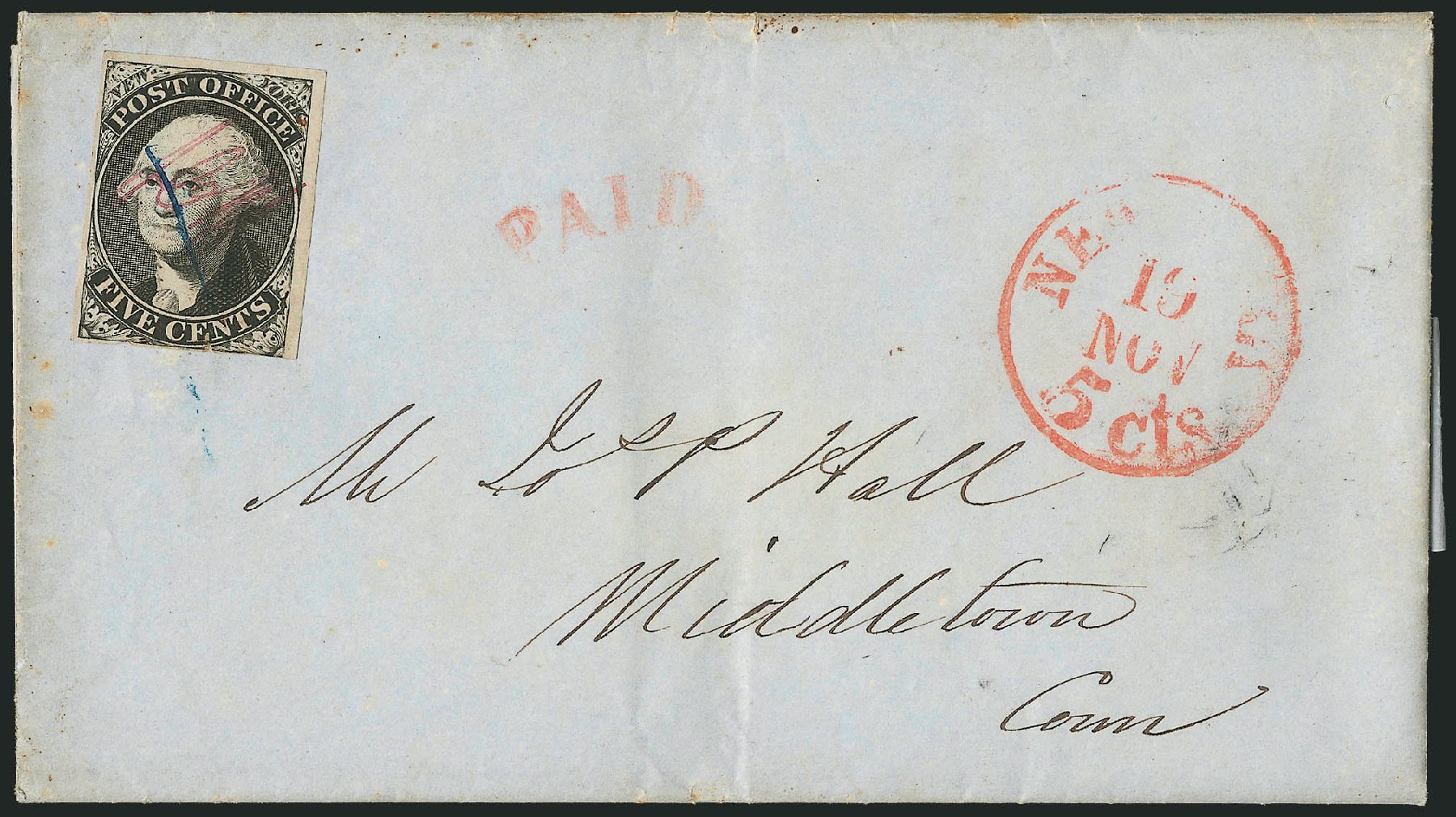 Value of US Stamps Scott Catalog #9X1: 1846 5c New York Postmasters Provisional. Robert Siegel Auction Galleries, Dec 2010, Sale 1002, Lot 3642