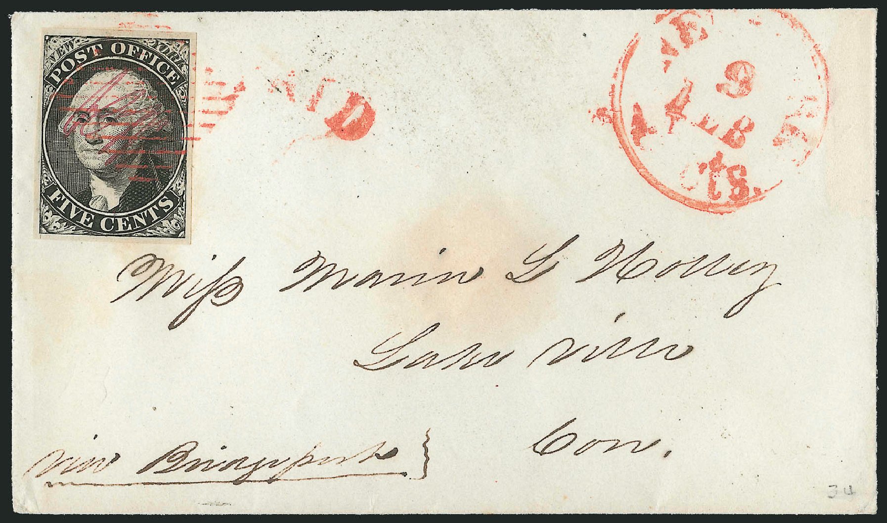 US Stamp Values Scott Catalog #9X1: 5c 1846 New York Postmasters Provisional. Robert Siegel Auction Galleries, Apr 2012, Sale 1023, Lot 2022