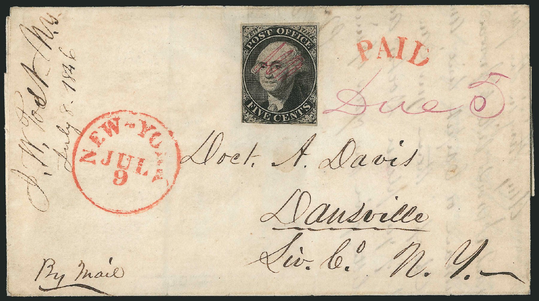 Costs of US Stamp Scott # 9X1 - 5c 1846 New York Postmasters Provisional. Robert Siegel Auction Galleries, Dec 2013, Sale 1062, Lot 12