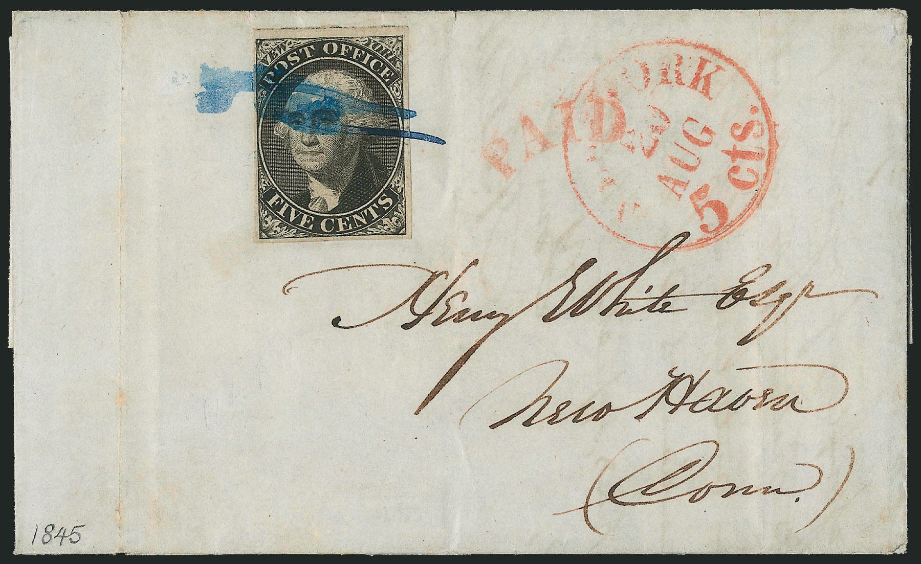 US Stamps Values Scott Catalogue # 9X1 - 5c 1846 New York Postmasters Provisional. Robert Siegel Auction Galleries, Dec 2010, Sale 999, Lot 592