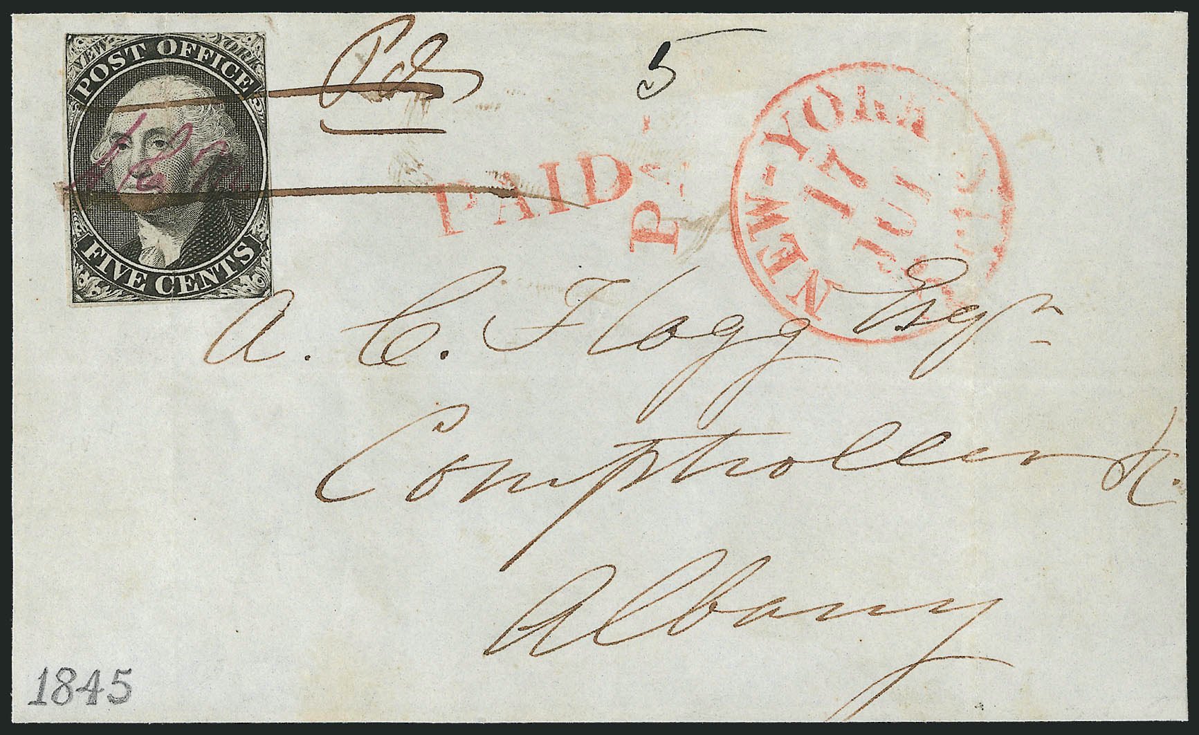 US Stamp Prices Scott Catalog # 9X1 - 1846 5c New York Postmasters Provisional. Robert Siegel Auction Galleries, Dec 2010, Sale 999, Lot 602