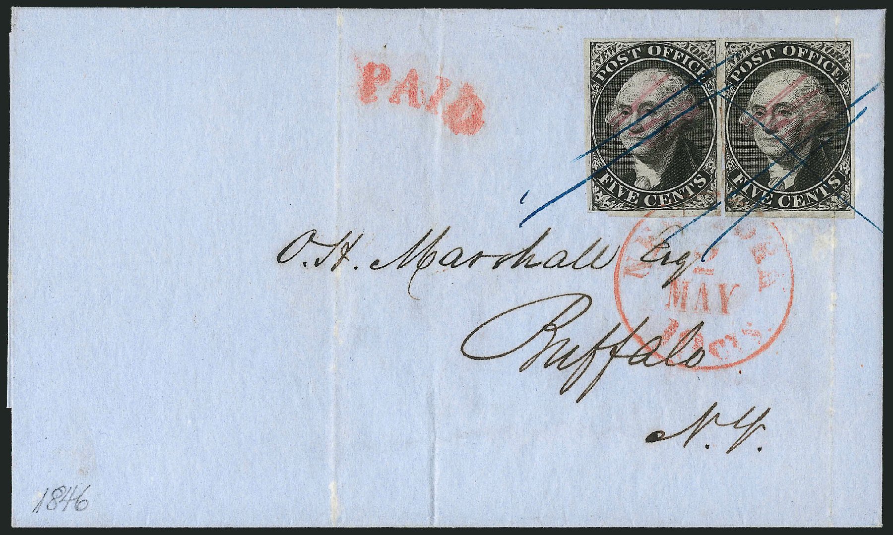 US Stamp Prices Scott Cat. 9X1 - 5c 1846 New York Postmasters Provisional. Robert Siegel Auction Galleries, Dec 2010, Sale 999, Lot 622