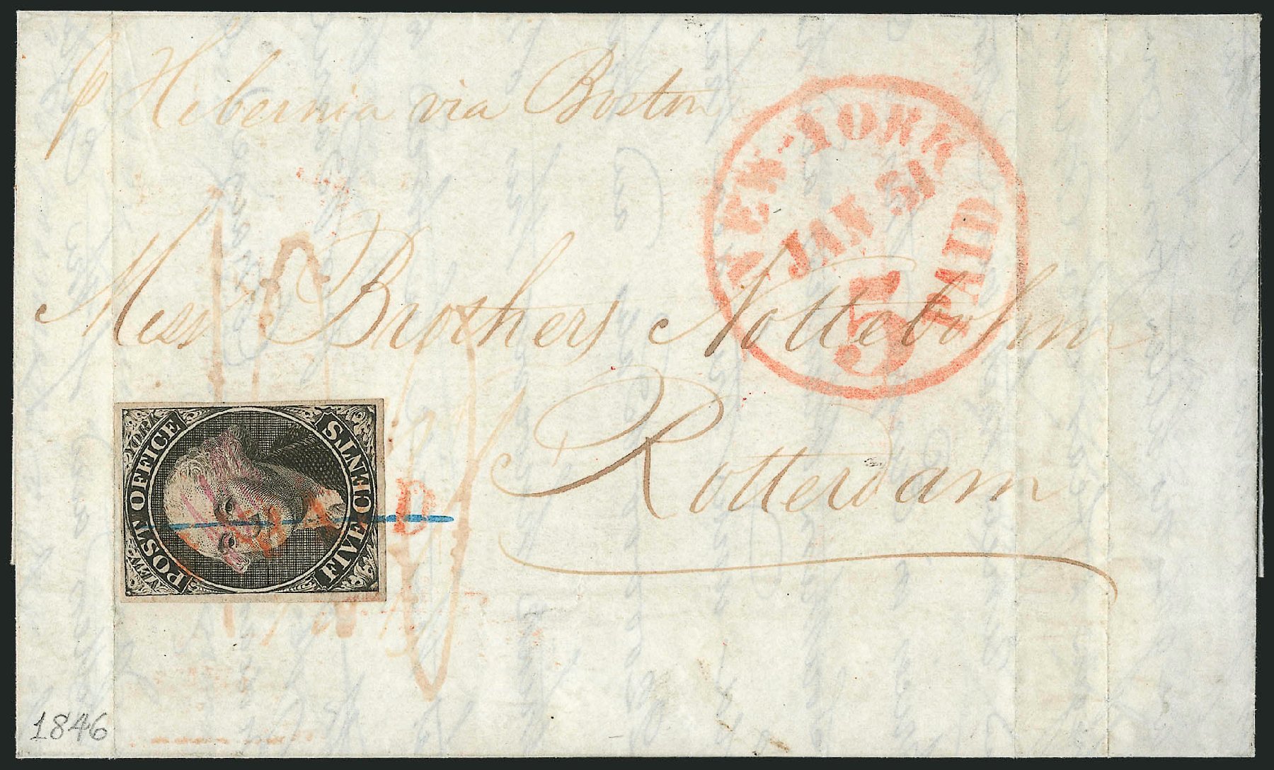 Price of US Stamps Scott Catalogue 9X1 - 1846 5c New York Postmasters Provisional. Robert Siegel Auction Galleries, Dec 2010, Sale 999, Lot 642