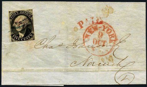 US Stamps Value Scott # 9X1: 1846 5c New York Postmasters Provisional. Harmer-Schau Auction Galleries, Jan 2013, Sale 96, Lot 373