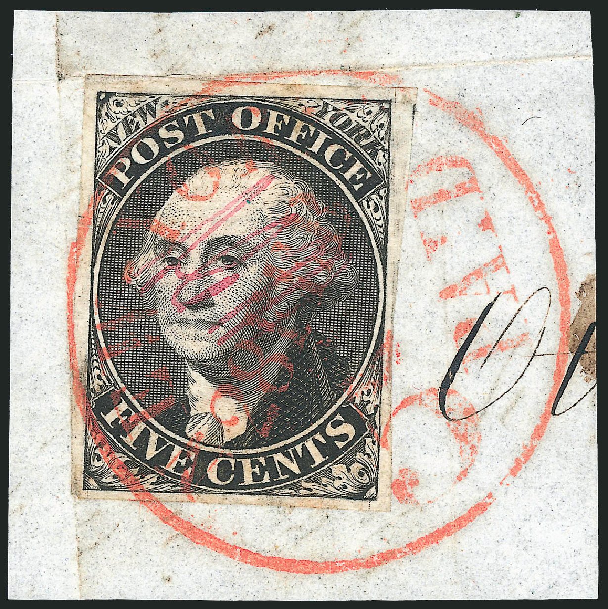 Values of US Stamp Scott Catalogue # 9X1: 5c 1846 New York Postmasters Provisional. Robert Siegel Auction Galleries, Dec 2010, Sale 999, Lot 553