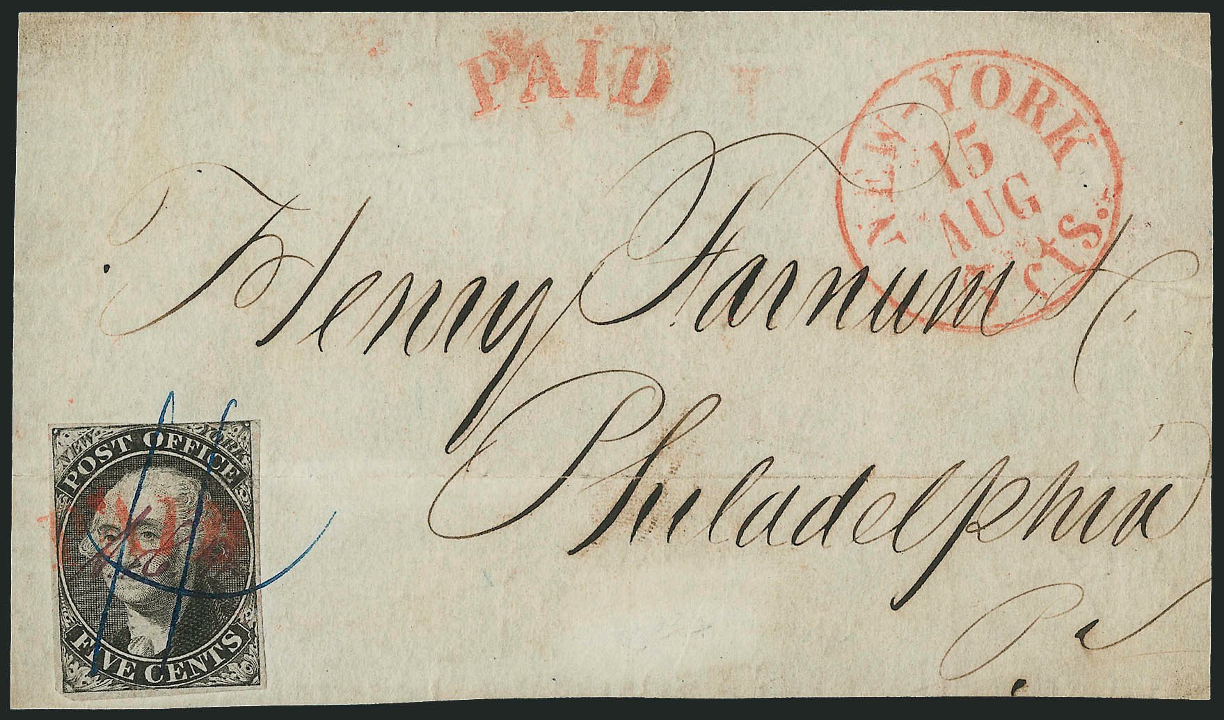 Cost of US Stamp Scott Cat. # 9X1 - 5c 1846 New York Postmasters Provisional. Robert Siegel Auction Galleries, Dec 2010, Sale 999, Lot 603