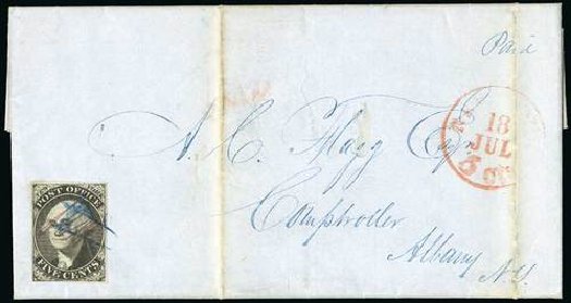 US Stamps Prices Scott Catalogue 9X1 - 5c 1846 New York Postmasters Provisional. Spink Shreves Galleries, Jul 2015, Sale 151, Lot 3