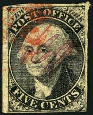US Stamp Values Scott Catalog # 9X1 - 1846 5c New York Postmasters Provisional. Harmer-Schau Auction Galleries, May 2012, Sale 93, Lot 226