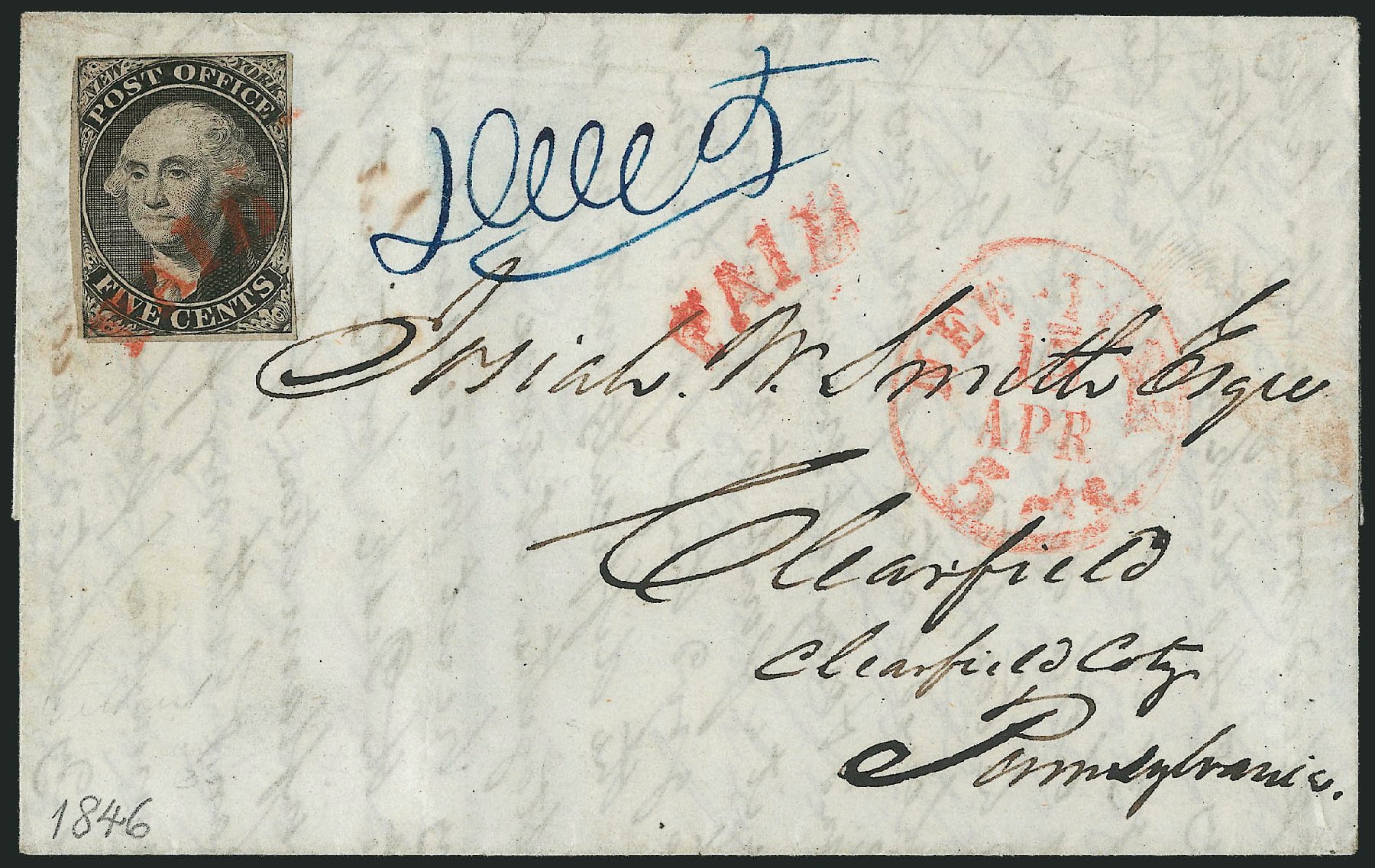 US Stamps Price Scott Cat. # 9X1: 5c 1846 New York Postmasters Provisional. Robert Siegel Auction Galleries, Dec 2010, Sale 999, Lot 596