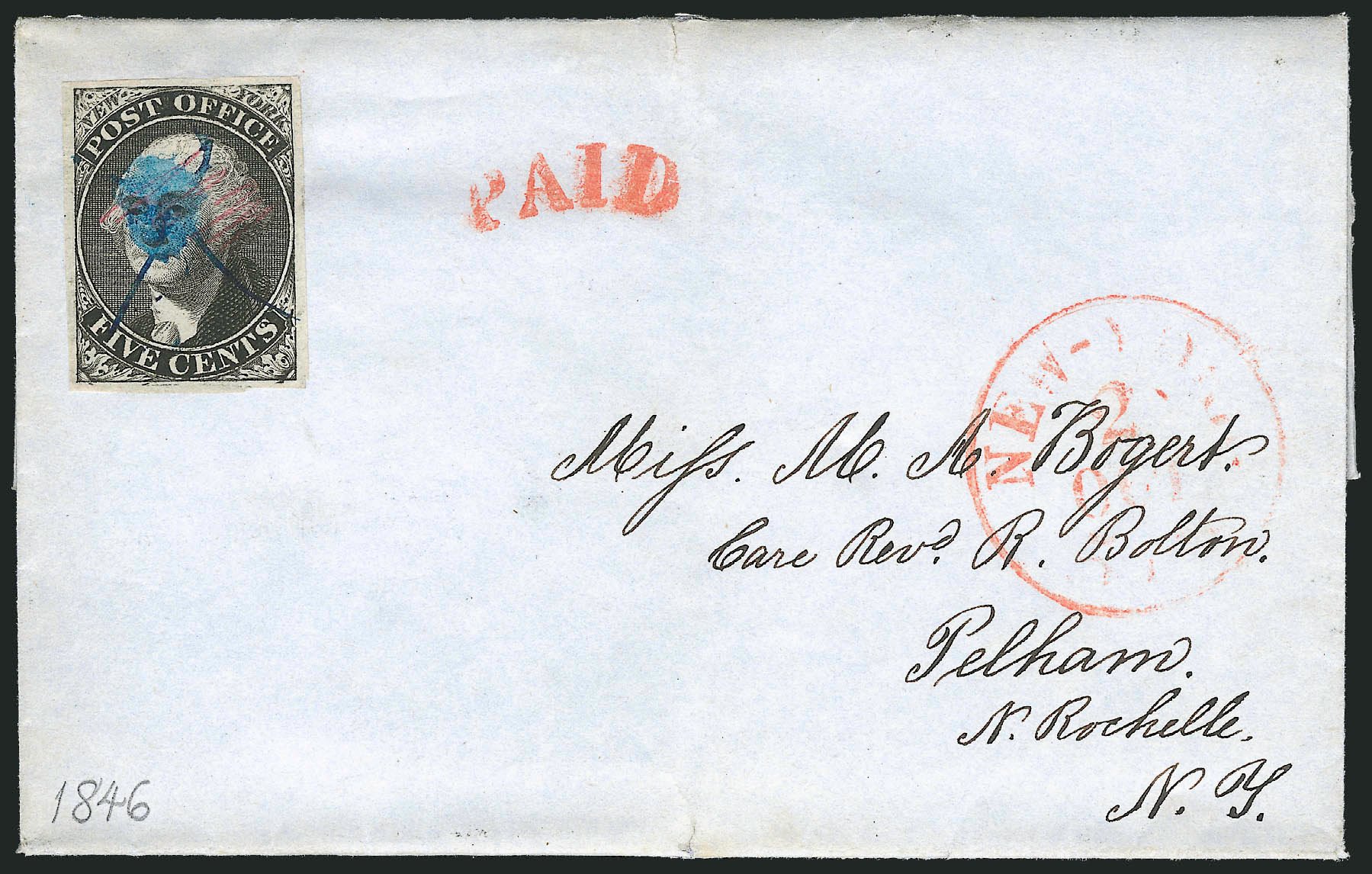 US Stamp Price Scott #9X1 - 5c 1846 New York Postmasters Provisional. Robert Siegel Auction Galleries, Dec 2010, Sale 999, Lot 606