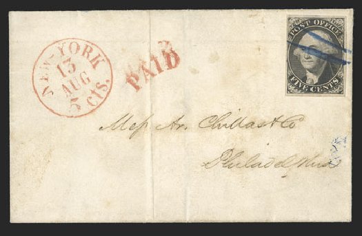 US Stamps Prices Scott Cat. #9X1: 5c 1846 New York Postmasters Provisional. Spink Shreves Galleries, Jul 2012, Sale 140, Lot 6