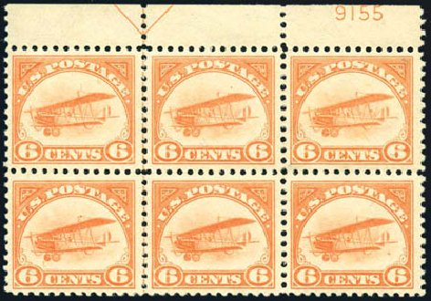 US Stamps Values Scott Catalogue #C1: 1918 6c Air Curtiss Jenny. Harmer-Schau Auction Galleries, Jul 2010, Sale 86, Lot 597