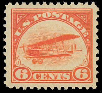 Cost of US Stamps Scott Catalogue # C1: 6c 1918 Air Curtiss Jenny. Daniel Kelleher Auctions, Jan 2012, Sale 628, Lot 667